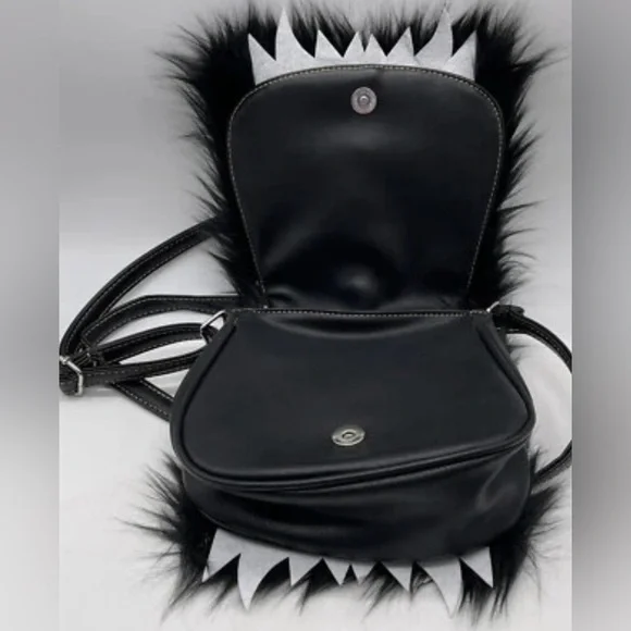 Furcore Plush Purse Black Faux‎ Fur Creature Eyes Grunge Kawaii Horror Monster - Picture 4 of 12